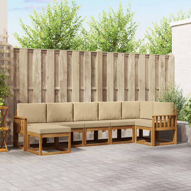 Udendørs sofagruppe med pude 7 pcs Naturlig og Beige