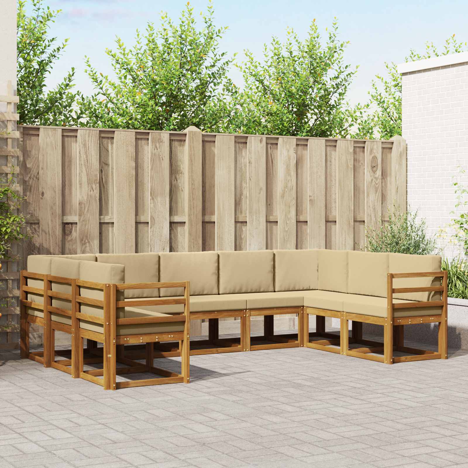 Udendørs sofagruppe med pude 9 pcs Naturlig og Beige