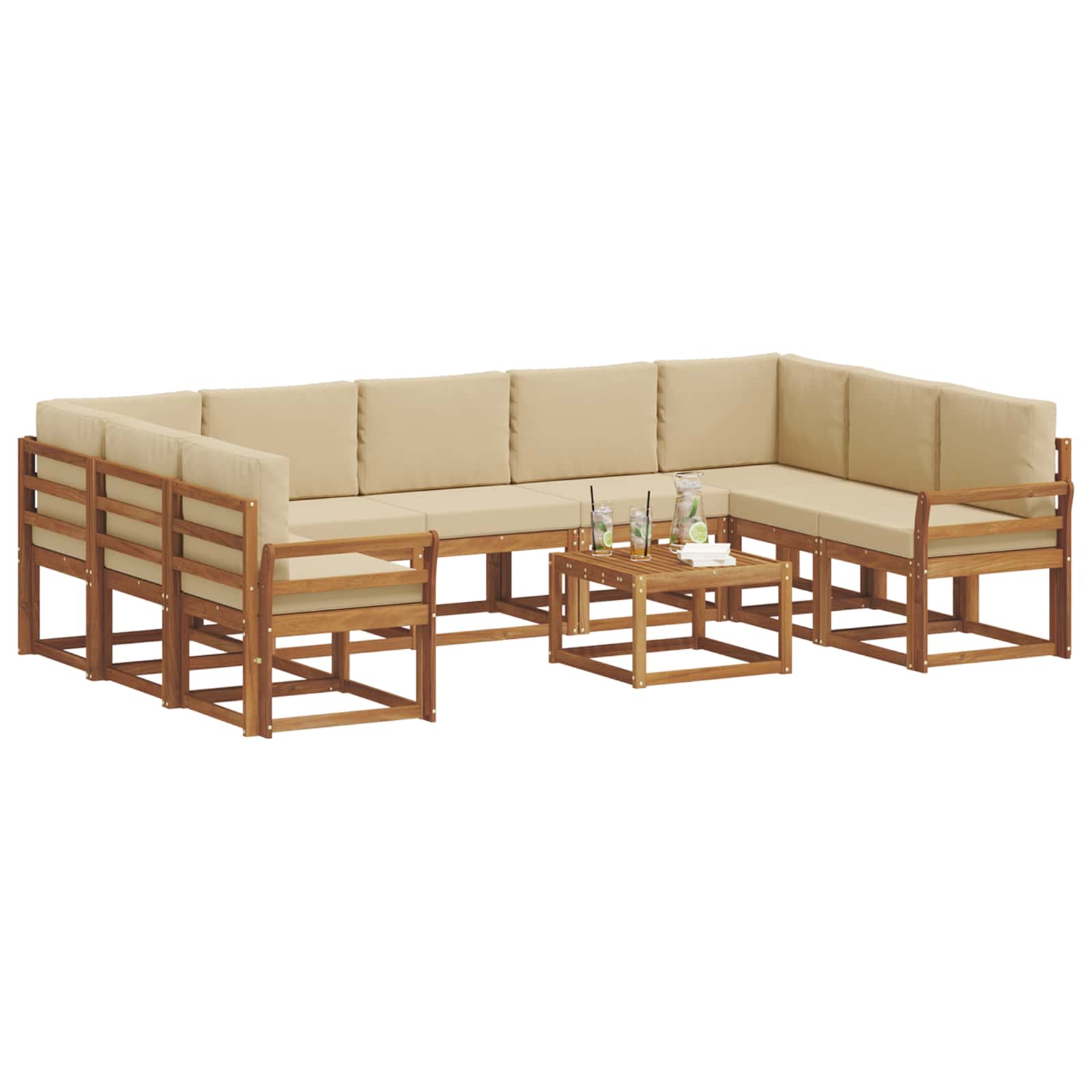 Udendørs sofagruppe med pude 10 pcs Naturlig og Beige