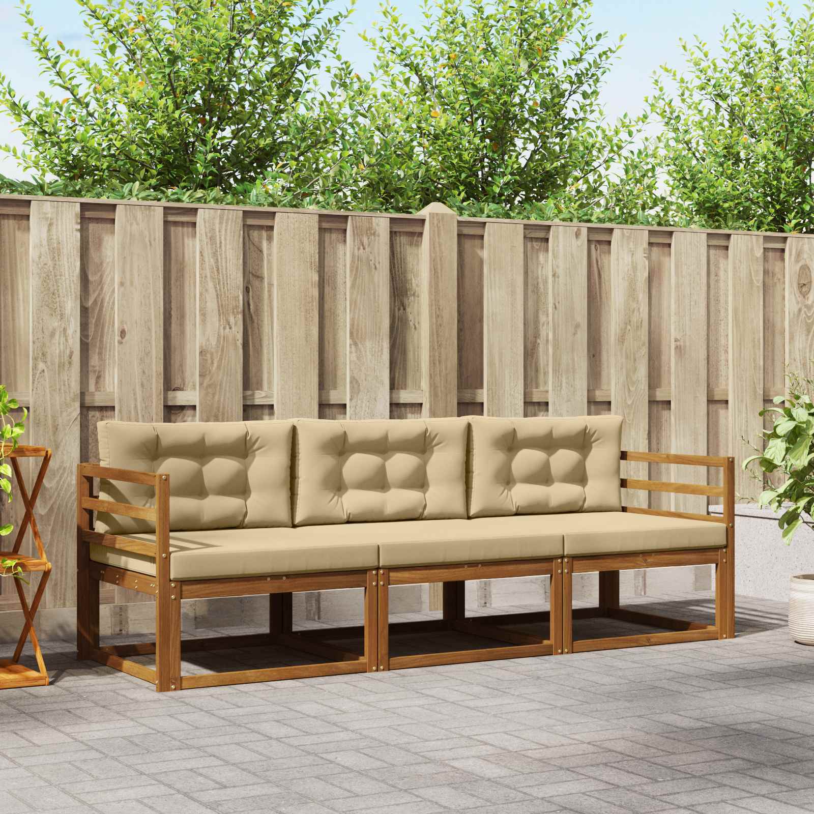Udendørs sofagruppe med pude 3 pcs Naturlig og Beige