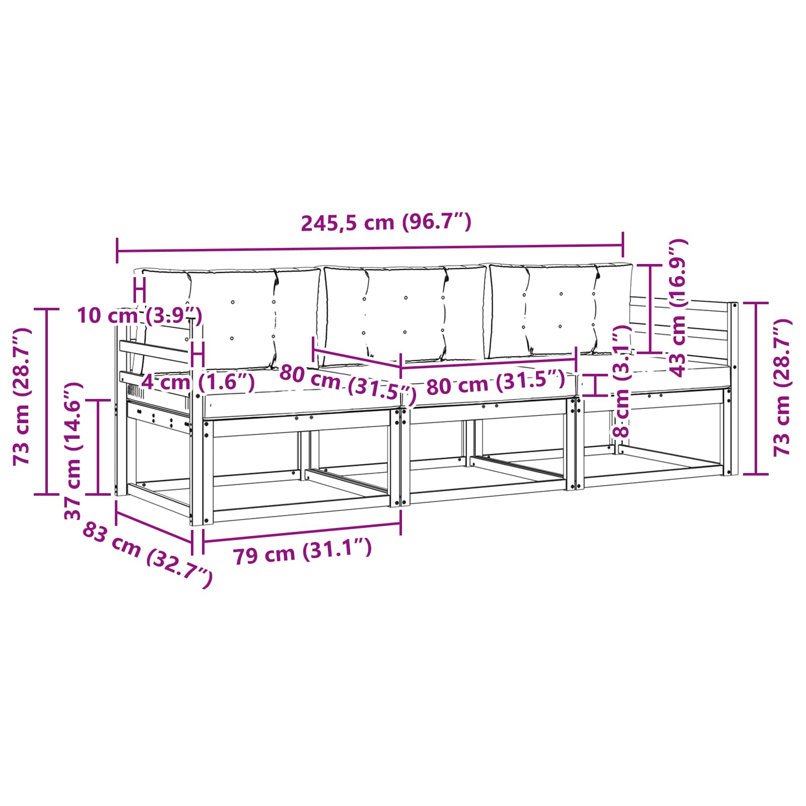 Udendørs sofagruppe med pude 3 pcs Naturlig og Beige