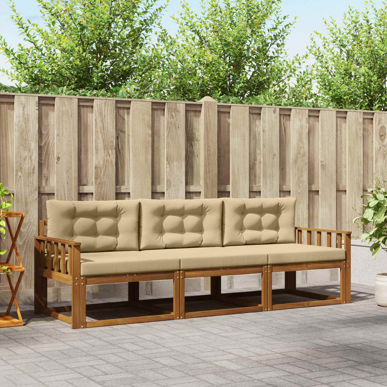 Udendørs sofagruppe med pude 3 pcs Naturlig og Beige