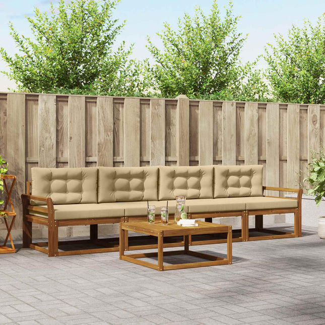 Udendørs sofagruppe med pude 5 pcs Naturlig og Beige