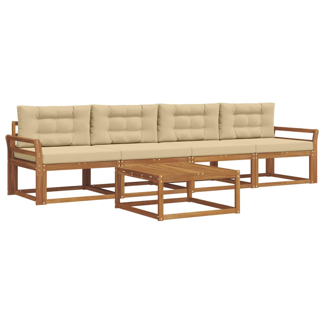 Udendørs sofagruppe med pude 5 pcs Naturlig og Beige