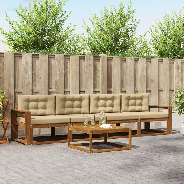 Udendørs sofagruppe med pude 5 pcs Naturlig og Beige