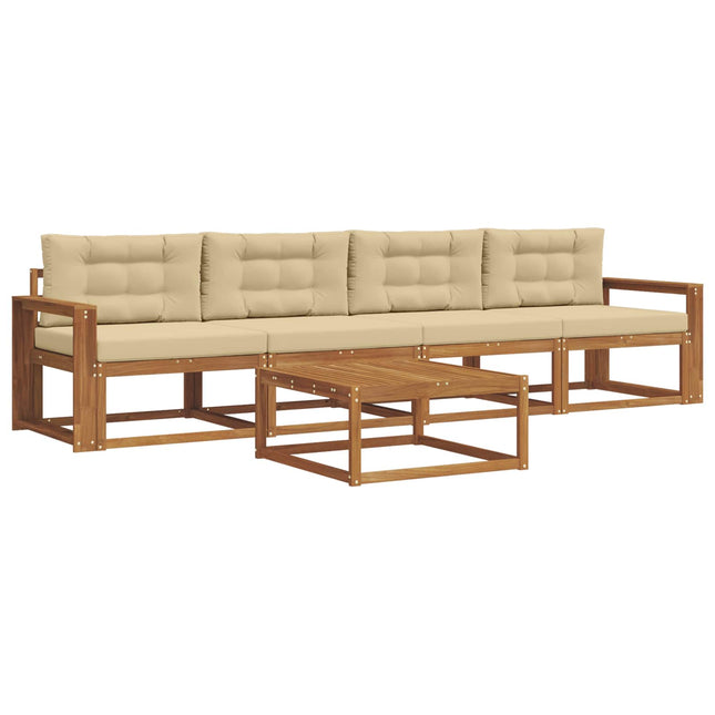 Udendørs sofagruppe med pude 5 pcs Naturlig og Beige