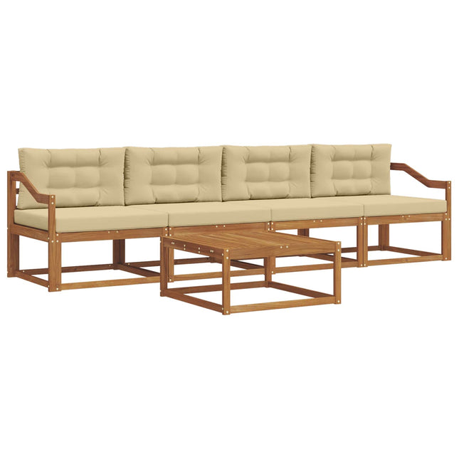 Udendørs sofagruppe med pude 5 pcs Naturlig og Beige