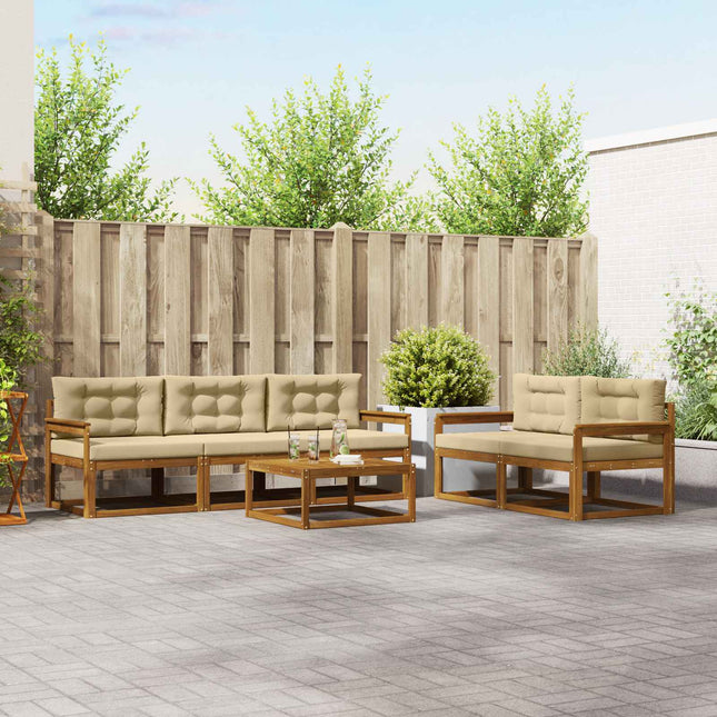 Udendørs sofagruppe med pude 6 pcs Naturlig og Beige