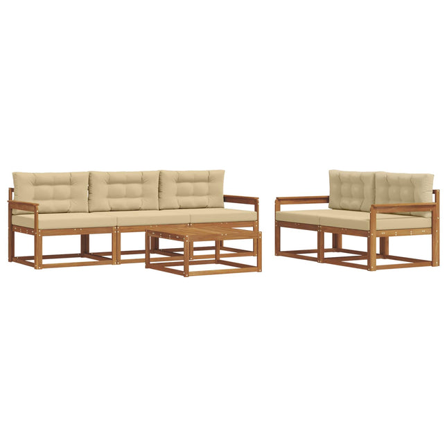 Udendørs sofagruppe med pude 6 pcs Naturlig og Beige