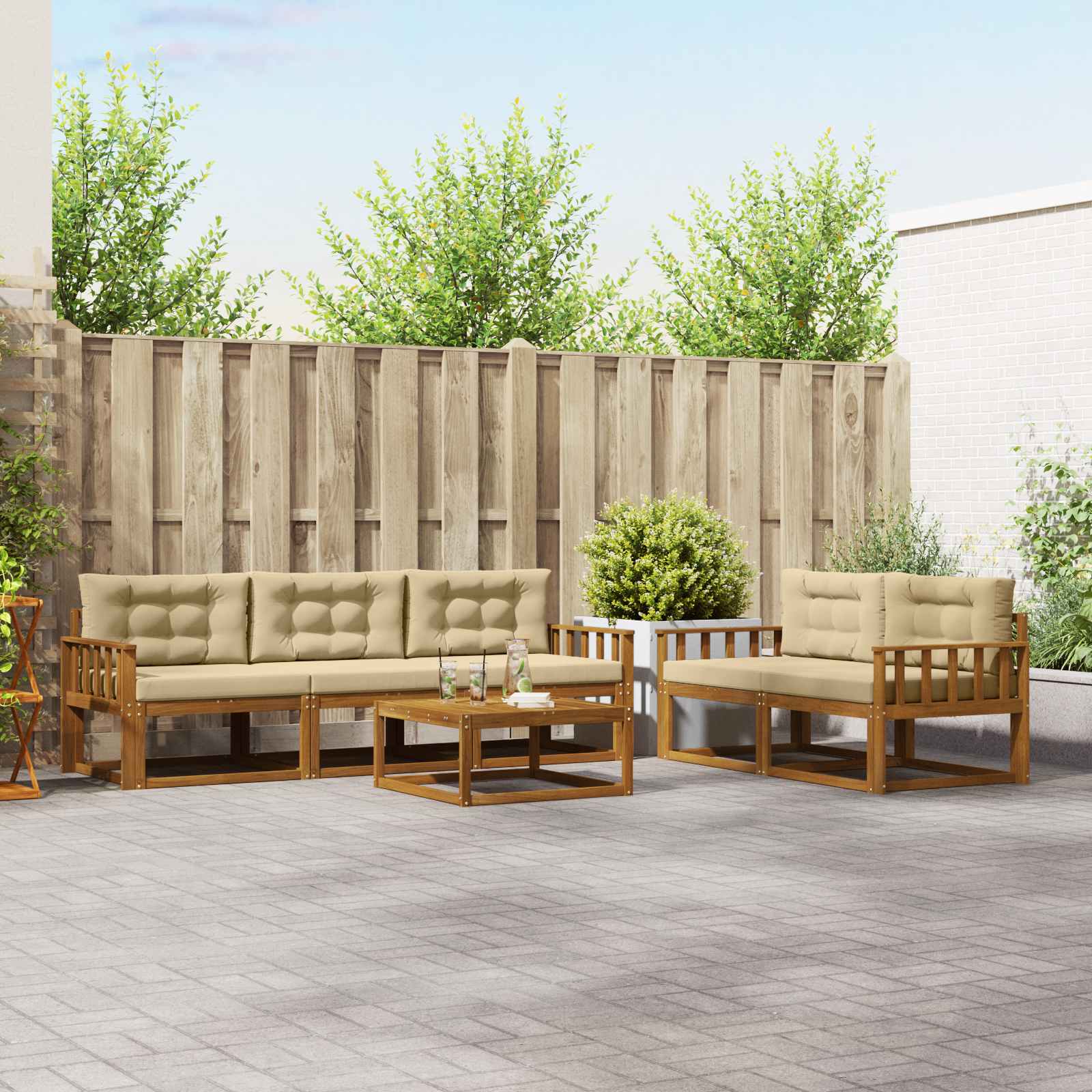 Udendørs sofagruppe med pude 6 pcs Naturlig og Beige