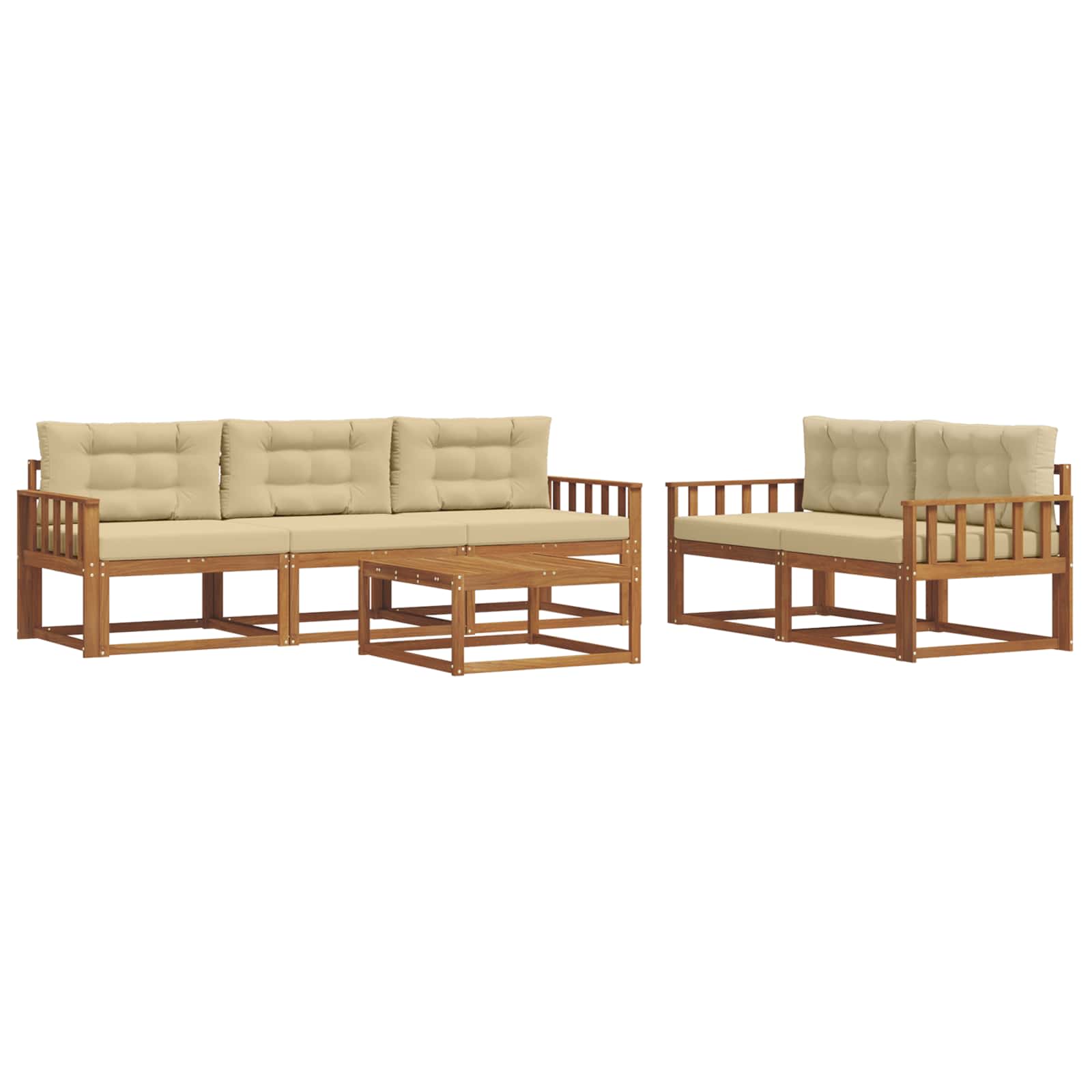 Udendørs sofagruppe med pude 6 pcs Naturlig og Beige