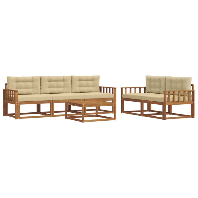 Udendørs sofagruppe med pude 6 pcs Naturlig og Beige