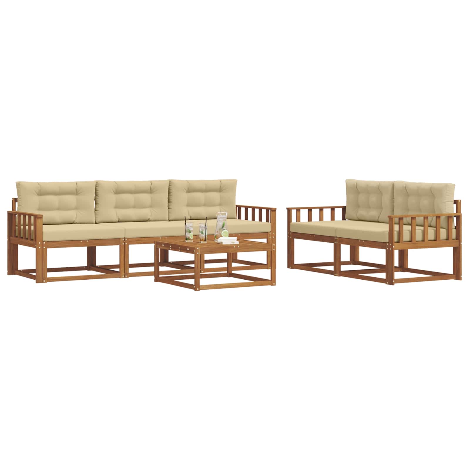 Udendørs sofagruppe med pude 6 pcs Naturlig og Beige