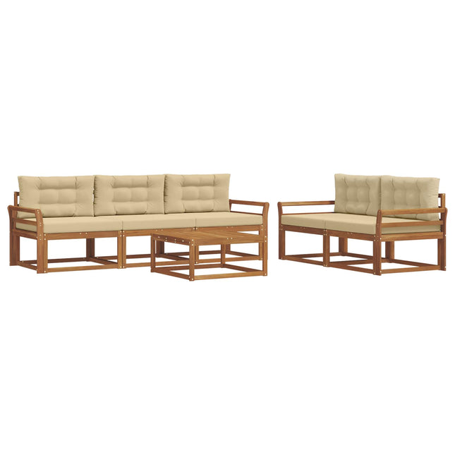 Udendørs sofagruppe med pude 6 pcs Naturlig og Beige