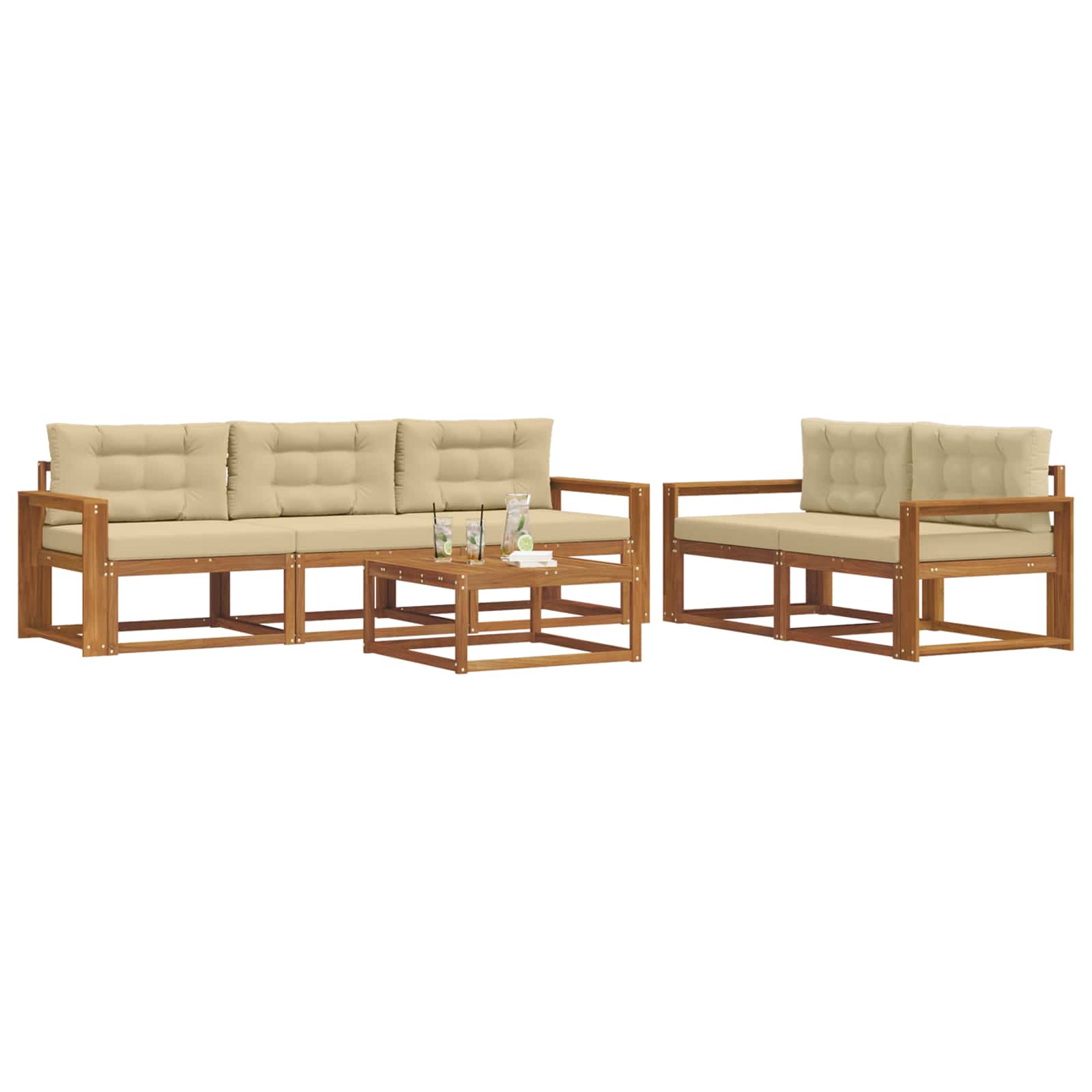 Udendørs sofagruppe med pude 6 pcs Naturlig og Beige