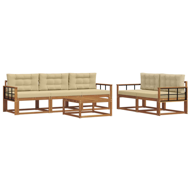 Udendørs sofagruppe med pude 6 pcs Naturlig og Beige