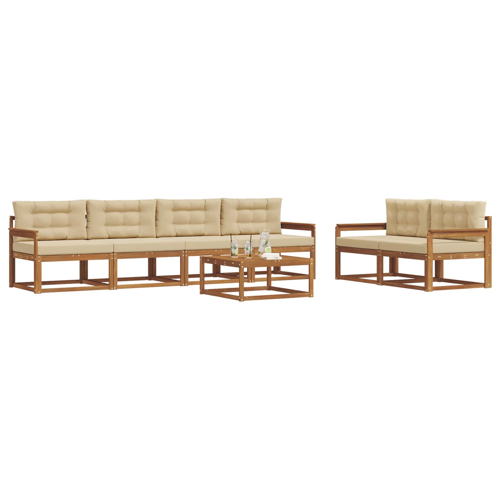 Udendørs sofagruppe med pude 7 pcs Naturlig og Beige