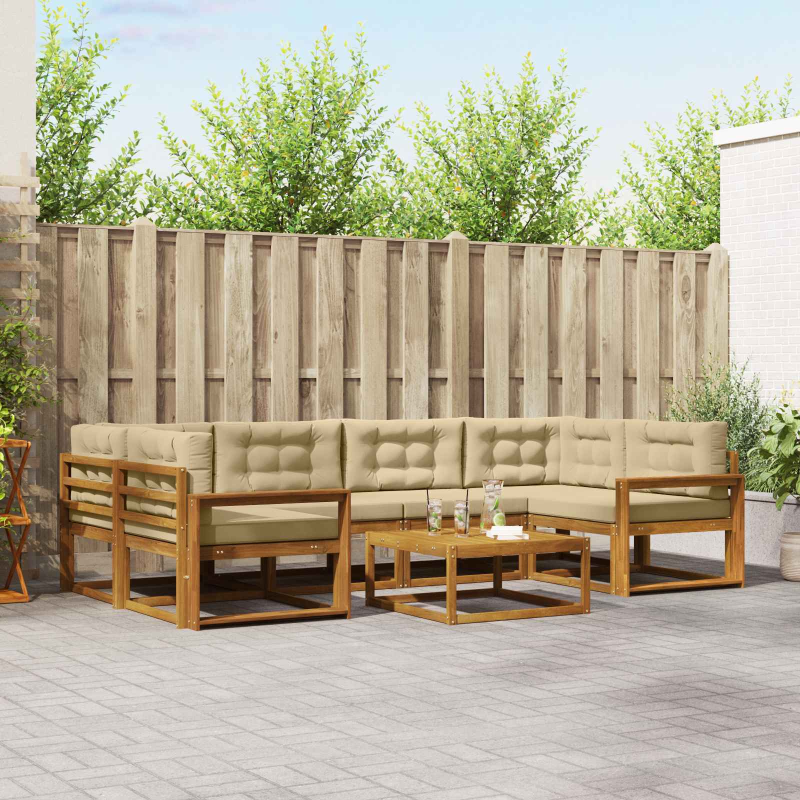 Udendørs sofagruppe med pude 7 pcs Naturlig og Beige