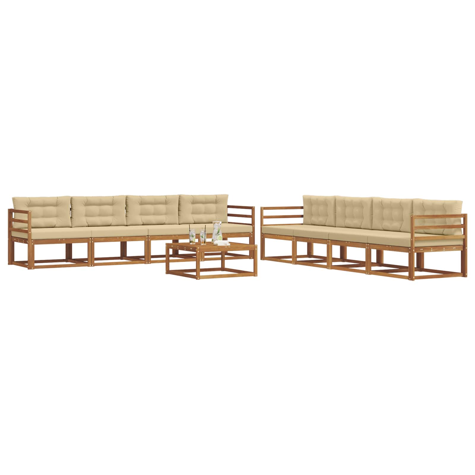Udendørs sofagruppe med pude 9 pcs Naturlig og Beige