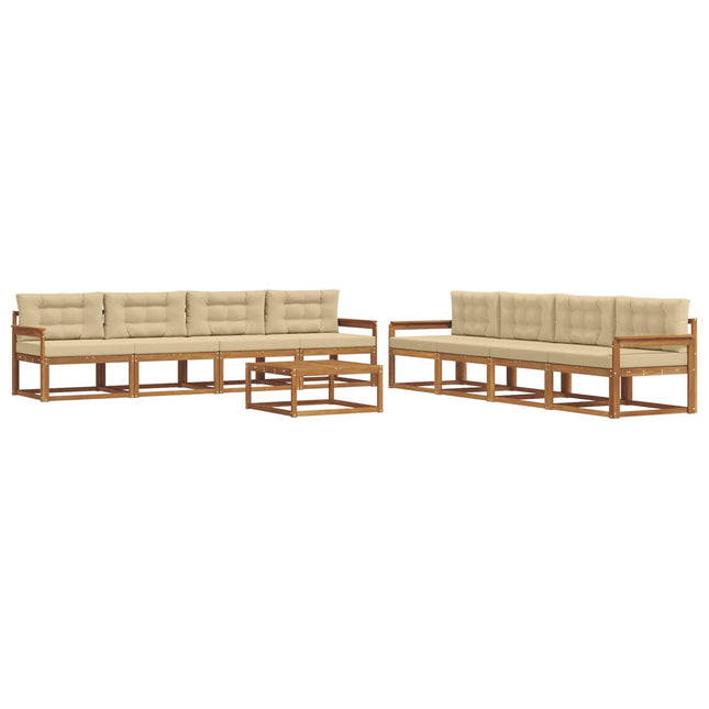 Udendørs sofagruppe med pude 9 pcs Naturlig og Beige