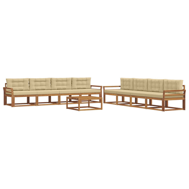 Udendørs sofagruppe med pude 9 pcs Naturlig og Beige