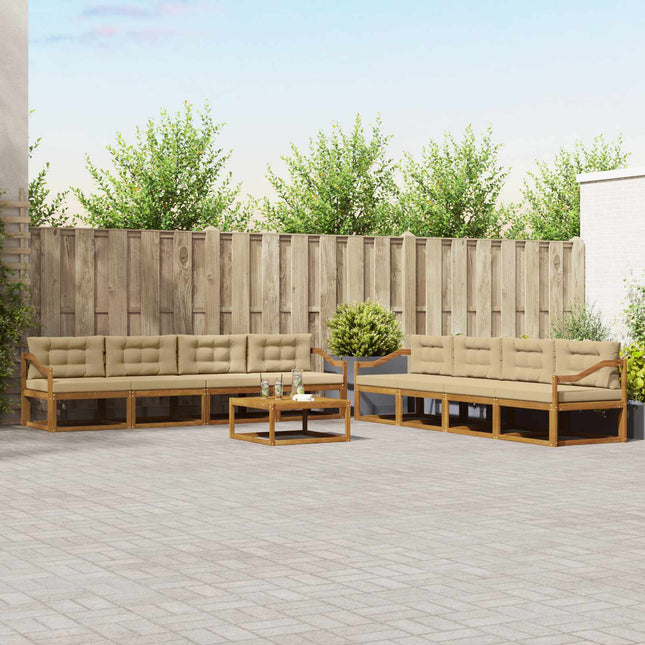 Udendørs sofagruppe med pude 9 pcs Naturlig og Beige
