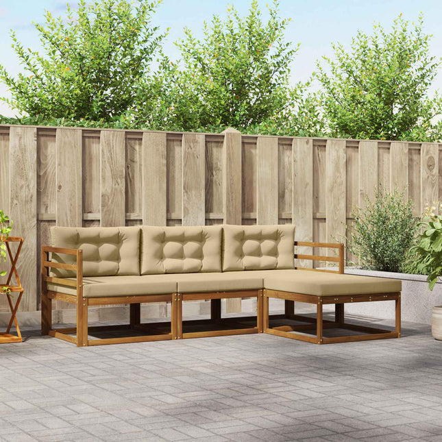 Udendørs sofagruppe med pude 4 pcs Naturlig og Beige