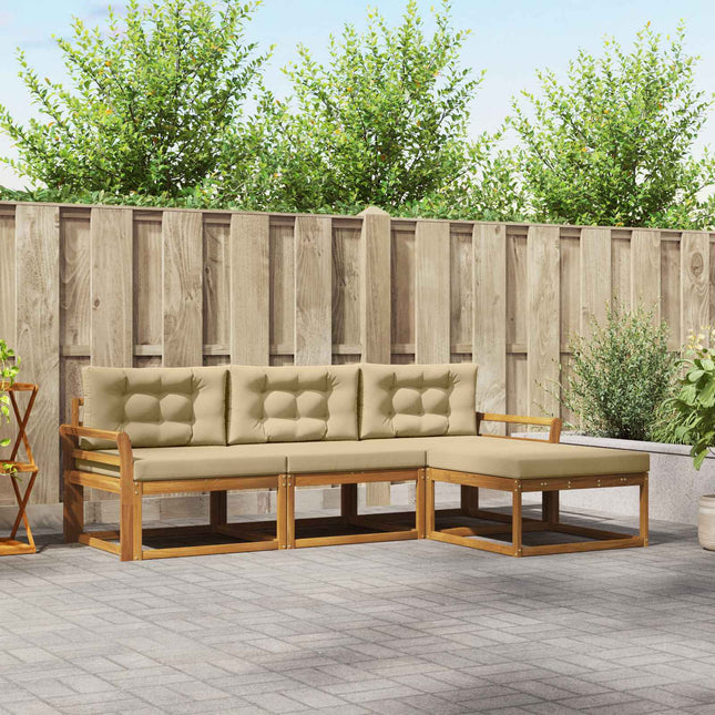 Udendørs sofagruppe med pude 4 pcs Naturlig og Beige