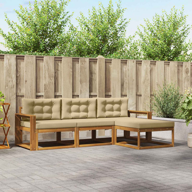 Udendørs sofagruppe med pude 4 pcs Naturlig og Beige