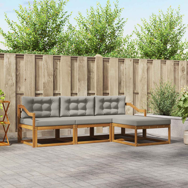 Udendørs sofagruppe med pude 4 pcs Naturlig og Lys Grå
