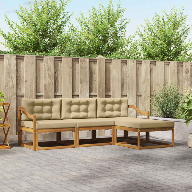 Udendørs sofagruppe med pude 4 pcs Naturlig og Beige