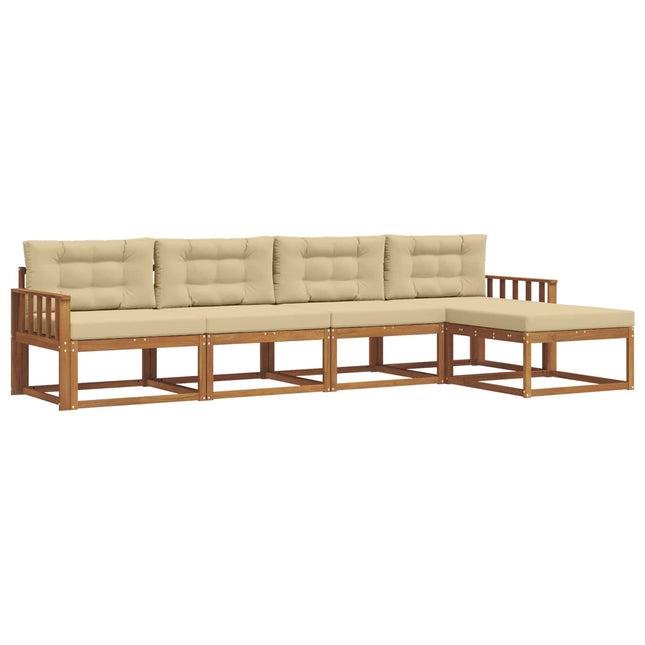 Udendørs sofagruppe med pude 5 pcs Naturlig og Beige