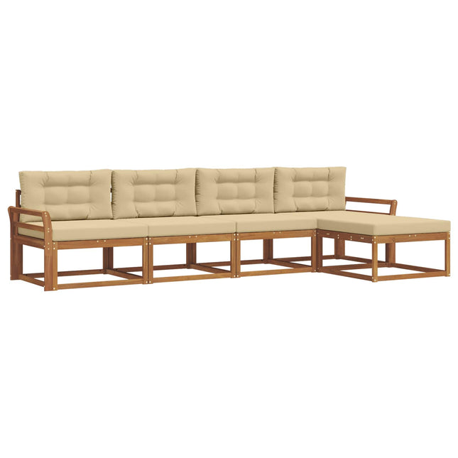 Udendørs sofagruppe med pude 5 pcs Naturlig og Beige