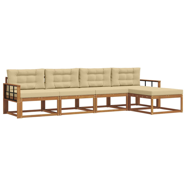 Udendørs sofagruppe med pude 5 pcs Naturlig og Beige
