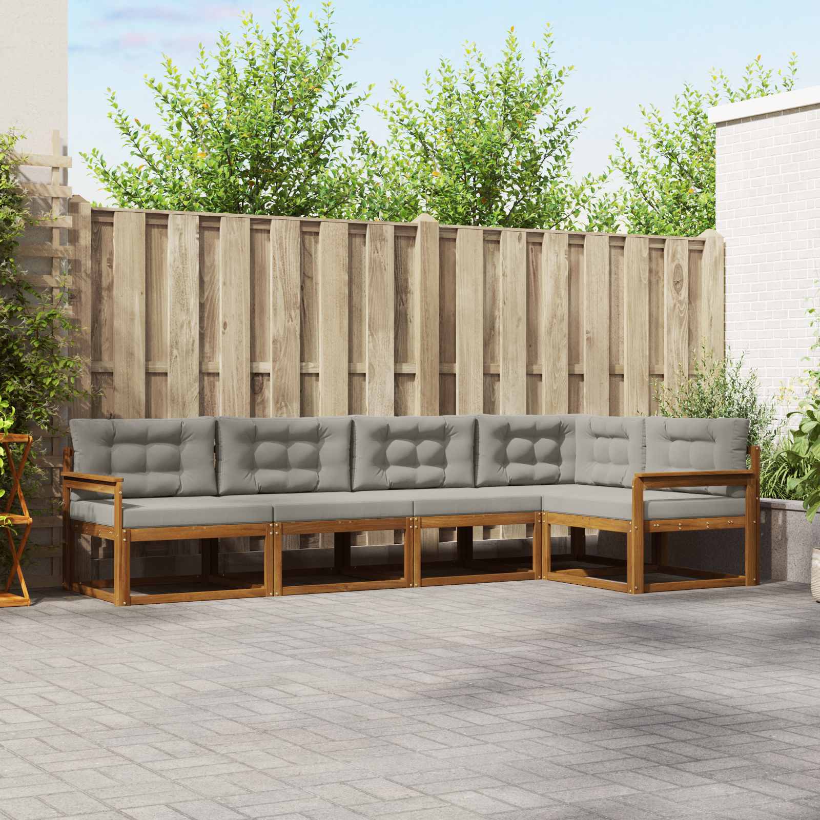 Udendørs sofagruppe med pude 5 pcs Naturfarvet og lysegrå