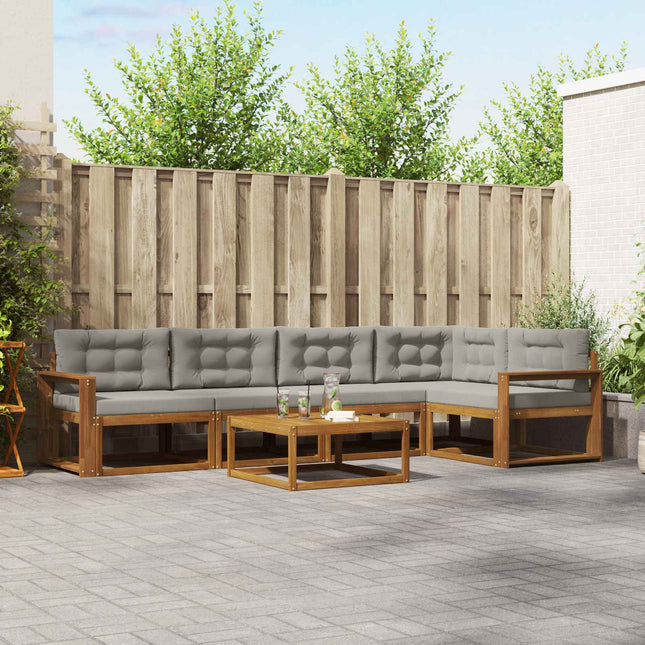 Udendørs sofagruppe med pude 6 pcs Naturfarvet og lysegrå