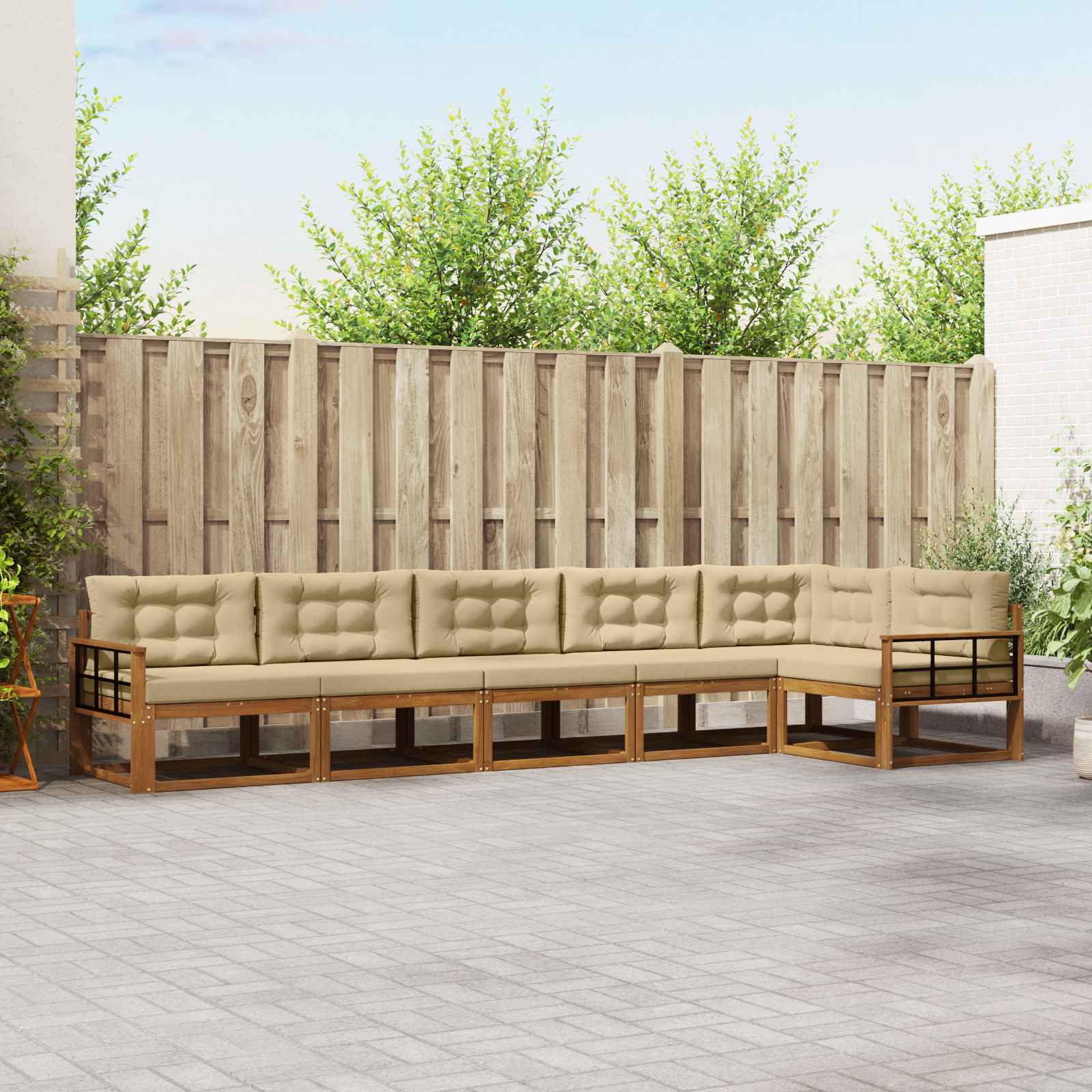 Udendørs sofagruppe med pude 6 pcs Naturlig og Beige