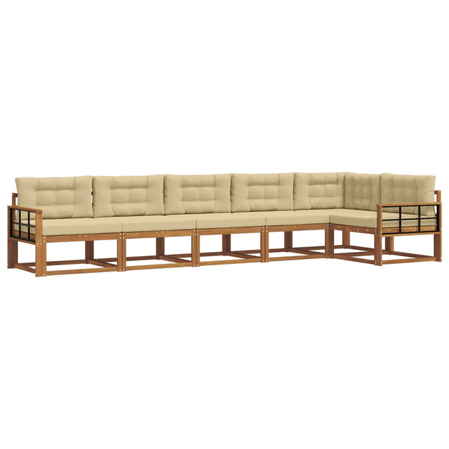 Udendørs sofagruppe med pude 6 pcs Naturlig og Beige