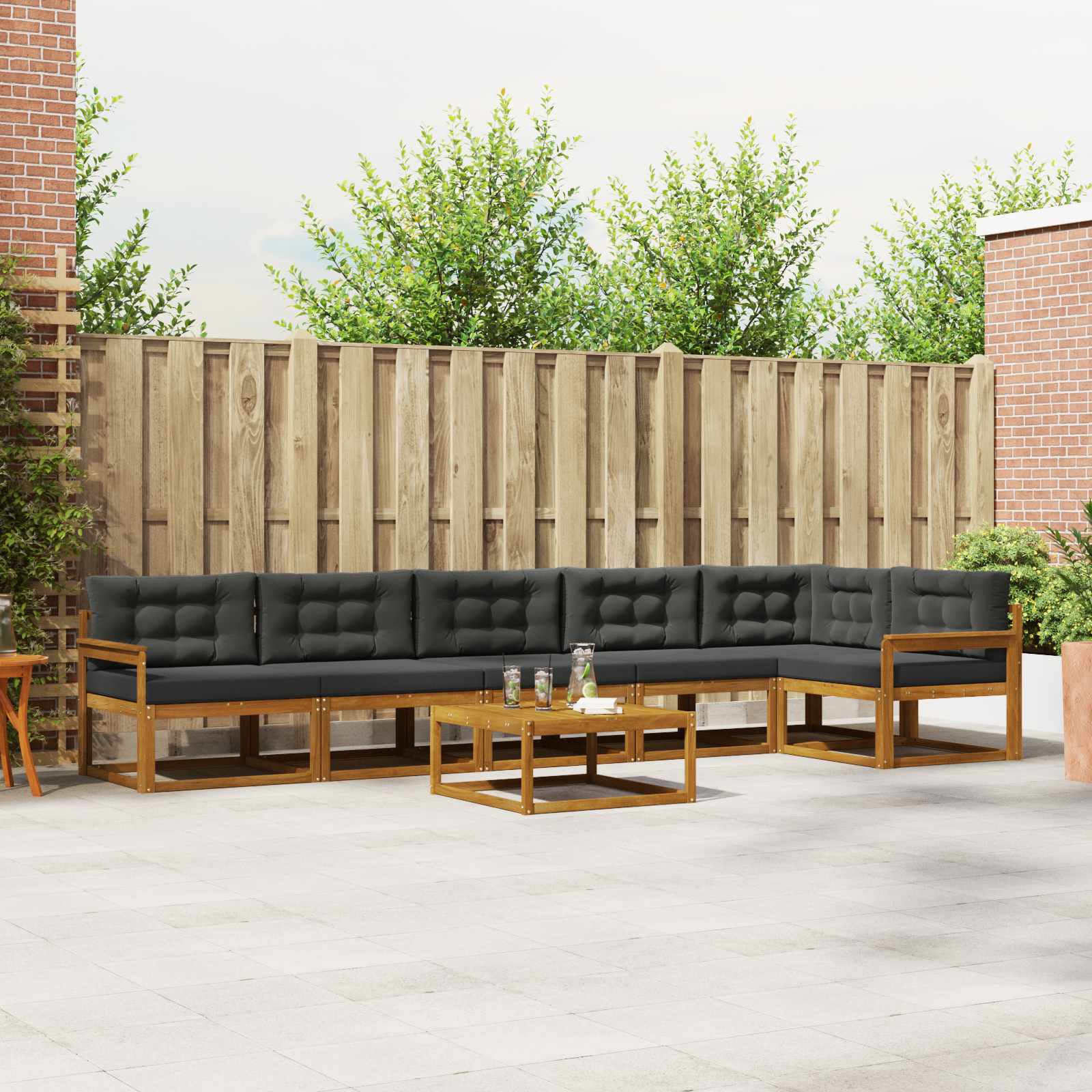 Udendørs sofagruppe med pude 7 pcs Naturlig og Antracit