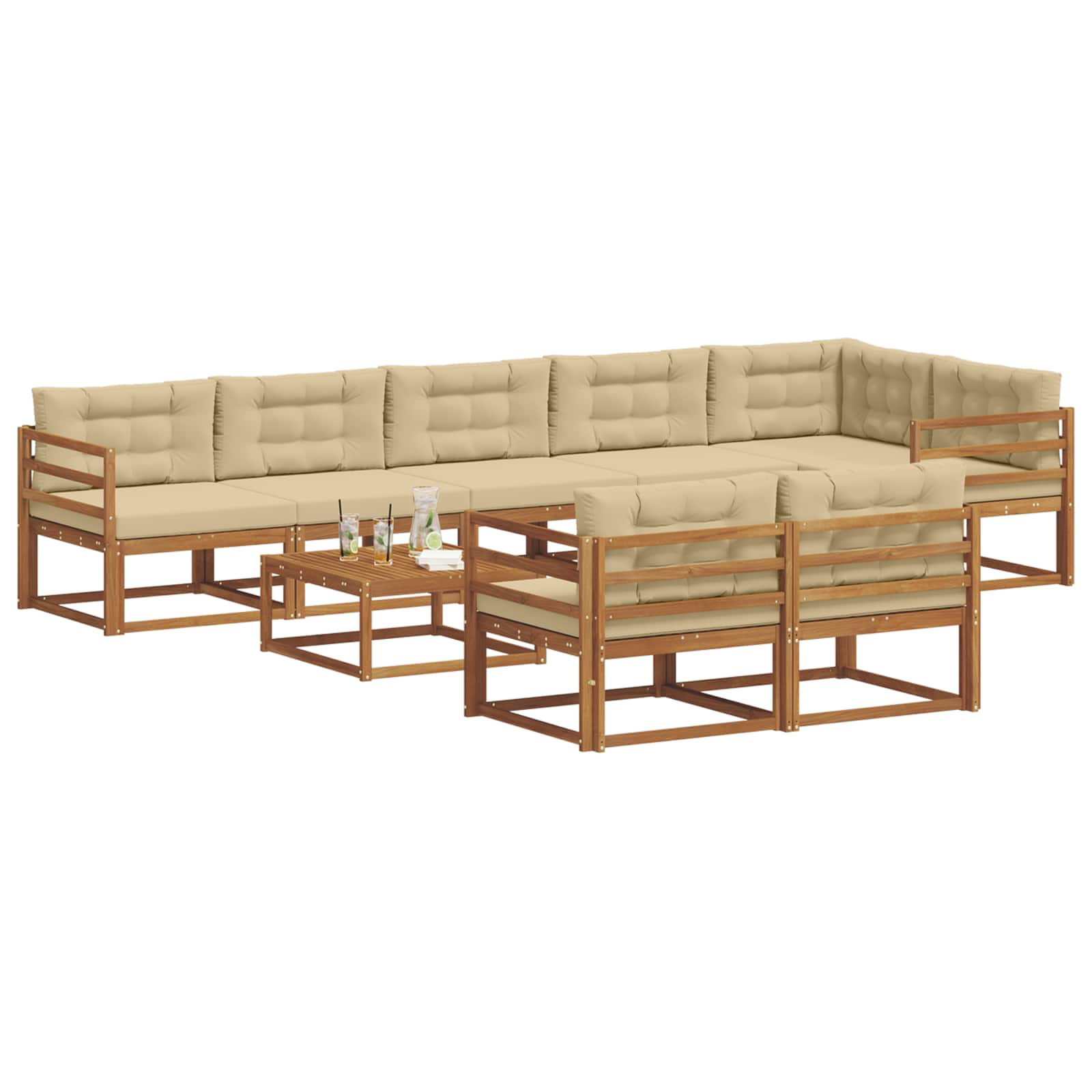 Udendørs sofagruppe med pude 9 pcs Naturlig og Beige
