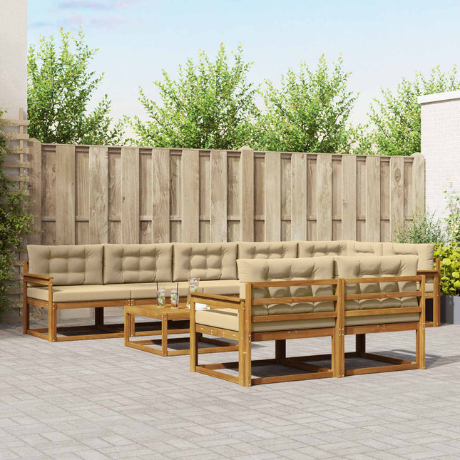 Udendørs sofagruppe med pude 9 pcs Naturlig og Beige