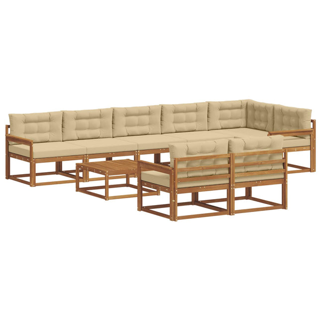 Udendørs sofagruppe med pude 9 pcs Naturlig og Beige