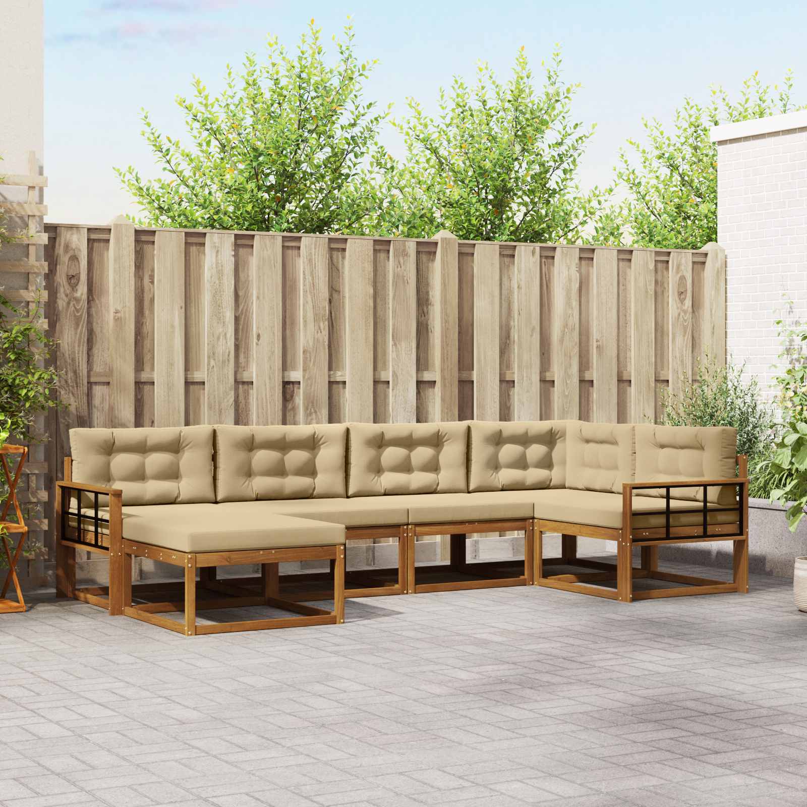 Udendørs sofagruppe med pude 6 pcs Naturlig og Beige