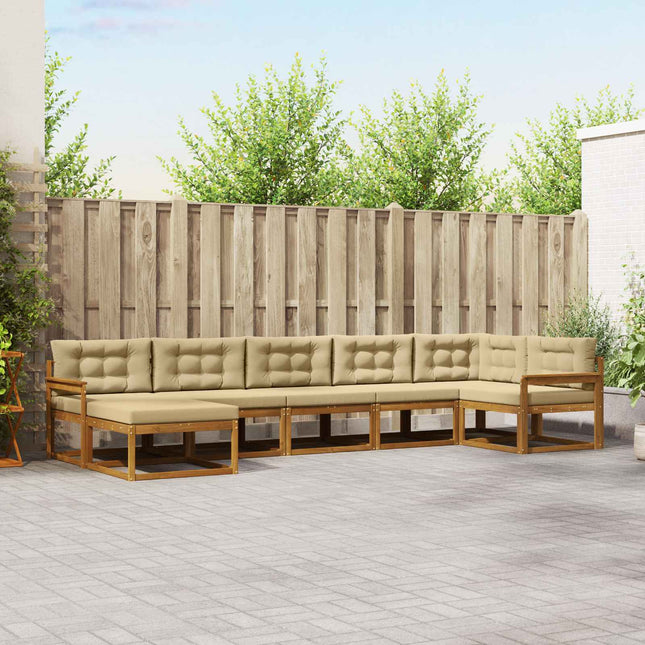 Udendørs sofagruppe med pude 7 pcs Naturlig og Beige