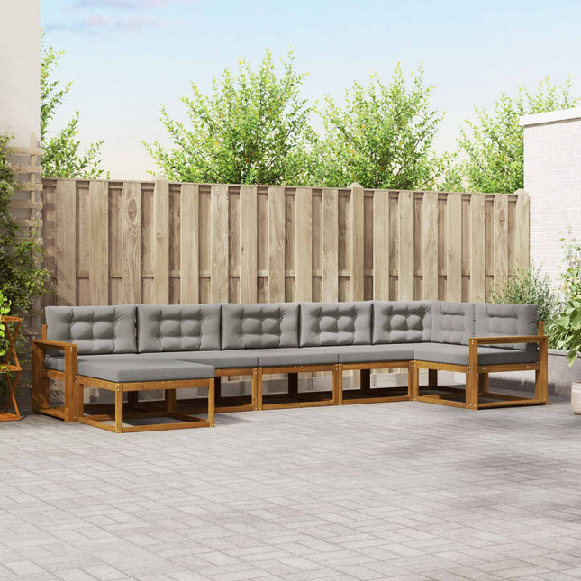 Udendørs sofagruppe med pude 7 pcs Naturlig og Lys Grå