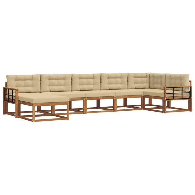 Udendørs sofagruppe med pude 7 pcs Naturlig og Beige