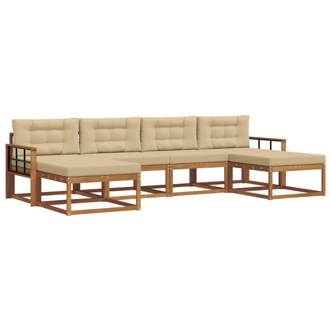 Udendørs sofagruppe med pude 6 pcs Naturlig og Beige