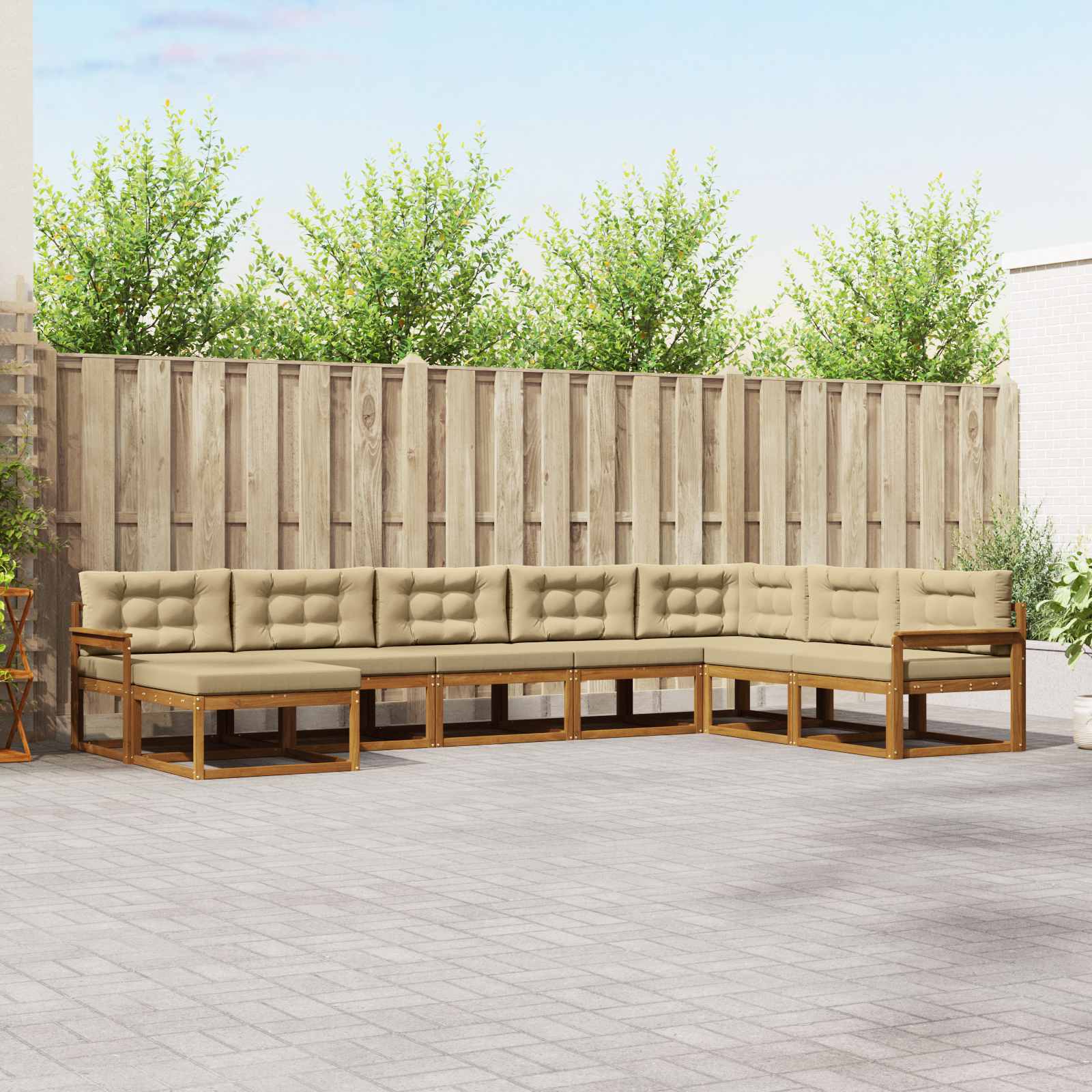 Udendørs sofagruppe med pude 8 pcs Naturlig og Beige