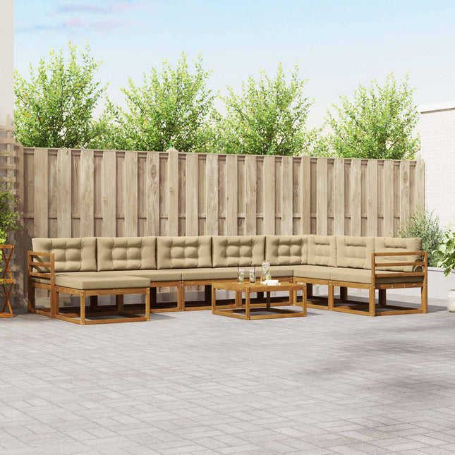 Udendørs sofagruppe med pude 9 pcs Naturlig og Beige