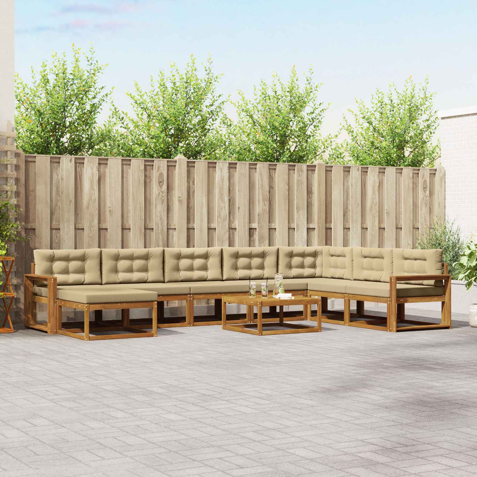 Udendørs sofagruppe med pude 9 pcs Naturlig og Beige